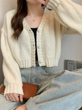 Sexy Cropped Sweet Cardigan Women V Neck Vintage Slim Long Sleeve Knitted Sweaters Korean Causal Simple Solid Lady Fall Tops New