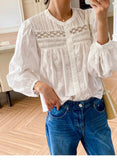 Elegant Pretty  Blouses Shirts Women Tops Floral Whole Piece Embroidery Long Sleeve O Neck Boho 100% Cotton Blouse Shirt Autumn