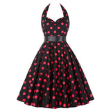 Summer Vintage Hepburn Style Dress Embroidered Neck Hanging Print High Waist Cotton No Sleeve Full Skirt Length A-Line Dress