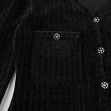 Black Velvet V-Neck Evening Party Short Dress