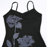 Elegant Strap Flowers Printed Frill Sexy Dress