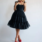 Pbong  Kawaii Girl Birthday Party Ball Gown Dress Women Vintage Tie Up Strap A-line Dress Cute Ruffles Multi-layers Goth Lolita Dress