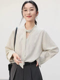 Elegant Lace Up Striped Blouse Women Fall Chic Hollow Out Long Sleeve Sweet Shirt Korean High Quality Loose Fashion New Top