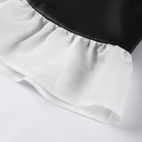 Pbong  Elegant Mesh Patchwork Short Cape Coats Women Small Stand Collar Single Button Ruffle Hem Cloak Jacket Autumn Ladies Coat