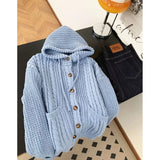 Vintage Y2K Gray Hooded Cardigan Women Lazy Wind American Harajuku Knitted Sweater Fall Winter Retro Long Sleeve Bf Casual Tops