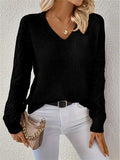 Long Sleeve Pointelle Knit Top Pullovers Women Sweater Openwork Long Sleeve V-neck Jumper Fall Winter Blusas Para Mujer Outfit