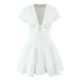 Pbong  Sweet Cute White Mini Dress For Pretty Girl Elegant A-line Bow V Neck Summer Dresses Party Robe Vacation Vestidos