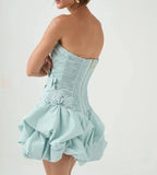Pbong  High Quality Strapless Blue Above Knee Pleat Backless Zipper Appliques Robe Vestidos De Fiesta Para Bodas