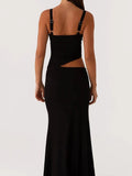 Hollow Out Backless Sexy Maxi Dress Women Gown Spaghetti Strap Sleeveless Irregular Slim Club Long Dress Summer