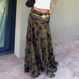 Vintage Paisley Maxi Skirts for Women Chiffon Printed A-line Boho Beach Wear Long Skirt Vacation Style Summer Ladies Faldas