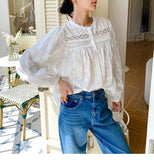 Elegant Pretty  Blouses Shirts Women Tops Floral Whole Piece Embroidery Long Sleeve O Neck Boho 100% Cotton Blouse Shirt Autumn