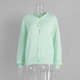 Pbong  New Autumn Women's Knit Cardigan Long Sleeve Solid Color O-Neck Button Up Loose Fit Soft Mohair Blend Fashion Sweaters