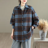 Pbong  Loose Fit Casual Plaid Shirt Single Button Long Sleeve New Arrival Women's Fashion Comfortable Cotton Linen Blend Shirt