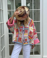 Pink Vintage Print Patchwork Cotton Coats For Woman Casual Loose Long Sleeve Short Jackets Autumn Female High Street Outerwear