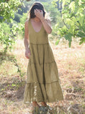 Vacation Loose A-line Long Dress Cotton Linen Ruffles Sweet Chic Women Dress 2025 New Solid Color Boho Summer Woman Clothing