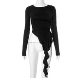 Euramerican High Street O Neck Long Sleeve Shirts Fashion Lrregular Ruffle Moda Punk Tops Y2k Aesthetic Harajuku Girl Clothes