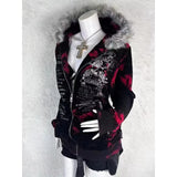 Pbong  American New Skull Embroidery Super Leopard Hooded Sweater Women Y2K Gothic Hip Hop Popular Casual Joker Sweatshirt