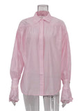 Casual Loose See-Through Shirts Women's Autumn Lapel Long Sleeve Patchwork Blouse Top Streetwear Female Solid Shirts Top