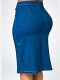 Pbong  Skirts Denim Women Mid Length Skirt Sexy Hip Wrap Tight High Waist Solid Casual Elegant Splice Regular Autumn Winter