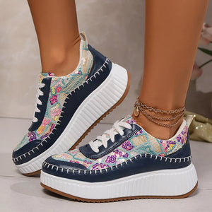 Pbong  Fashion Colored Sequins Platform Sneakers Women Thick Bottom Lace Up Walking Shoes Woman Comfort Non Slip Sports Shoes Ladies