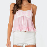 Sweet Girl Lace Trim Babydoll Camis Y2k Fairycore Peplum Crop Tops 00s Aesthetic Backless Tank Tops Women Milkmaid Vest Holiday