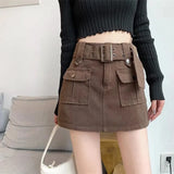 Summer Safari Style Women Denim Pantskirt High-waist Short Slim A-line Jean Skirts Lady Anti-expose Lining Wide-leg Shorts