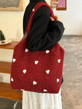 Pbong  Korean Sweet Love Plush Underarm Bag for Women's New Large Capacity Red Tote Shoulder Bags