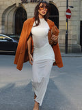 Mesh Splice Long Dress For Women Short Sleeve Slim See Through Ruched Dress Sexy Elegant Solid Evening Party Dress Female