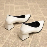 New Thick Heel Shoes High Quality Leather Shoes Shallow Dress Pointed Toe Womens Shoes Shallow Mouth  Women's Pumps