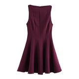 Round Neck Elagant Pleated Short Dress Solid Color Zipper Casual Women Dress 2025 New Summer Sleeveless Summer Tank's Dresses