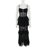 Gothic Dress Autumn New Sexy Long Dress Halloween Dark Style Elegant Mesh Strap Dress for Women