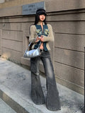 Fashion Streetwear Side Pockets Cargo Denim Pants Swxy Low Waist Punk Harajuku Women Trousers Y2k Aesthetic Flare Long Bottoms