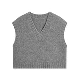 Gray Sweater Vest for Women Sleeveless V-Neck Knitted Vest Ladies French Chic Knitwear Tank Top Autumn Winter Casual Outfit