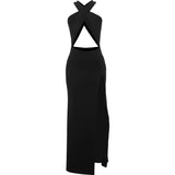Sexy Irregular Hollow Cross Knot Maxi Dress Women Backless Skinny High Splits Midnight Prom Party Temperament Outfits
