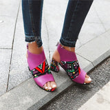 Pbong  New Fashion Fashion Sandals Ladies Print Thick Heel Fish Mouth  Size Women's Shoes 34-43