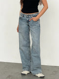 Straight-leg High Waist Jeans Women  New Leg Pockets Pants Y2k Long Denim Trousers Vintage Grey Washed Jeans