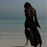 Sexy Hotgirl Ruffle White Cardigan Beach Bikini Thin Sunscreen Clothes Flare Sleeve Transparent Summer Cover-up Women Long Dress