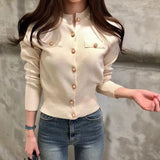 Woman Cardigan Long Sleeve Button Down Sweater Knitted Coat Single Breasted Crop Knit Jacket Tops Ladies Autumn Winter Fashion