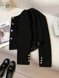 Black Slim Elegant Tweed Jacket Women Vintage Lace Patchwork Long Sleeve Sweet Coat Fall Winter French Casual Retro Tops