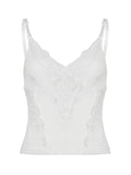 White Lace Frill V Neck Camisole Women Elegant Slim Spaghetti Straps Tops Y2K Aesthetic Sleeveless Tank Top Coquette