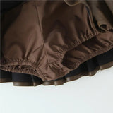 Korean Fashion Faux Leather Skirts For Woman Mini Skirts Low Waist Summer Vintage PU Leather Pleated Skirt With Belt Brown