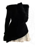 Autumn Winter Women Ballet Core Korean Suit JK Gyaru Coquette Outfits 2 Piece Set Slash Neck Knit Tops + Kpop Mini Lace Skirt
