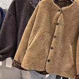 Pbong  New round Neck Single Buttoned Sheepskin Faux Fur Integrated Soft Satin Women's Jacket Trendy Top Fashion Spring