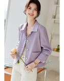 Elegant Slim Purple Jacket Women Sweet Long Sleeve Small Fragrance Coat Casual Fall Winter Lady French Pockets Fashion Tops
