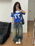 Women's&Men's Summer Streetwear Digital Print T-shirt  Blue Football Jersey Tees O-Neck Loose Breathable Short Sleeve Casual Top