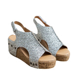 Pbong  Cross-Border Women's Flat Roman Sandals Sequin Fishmouth Bright Slippers Thick Heel Large Size Comfortable Summer Sandals