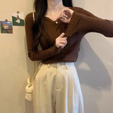 Pbong  French Style Slim Fit V Neck Knitwear Long Sleeve Womens Base Layer Black Sweater Autumn Winter Shirt