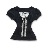 Women's Sweet Polka Dot Crop T Shirt Round Neck Short Sleeve Slim Fit Women Clothing Female T-shirts And Polos Woman Clothes