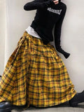 Vintage Plaid Skirt Women Y2k Japanese Style Long Skirt Harajuku Streetwear Fashion Retro A-line Midi Skirts Aesthetics