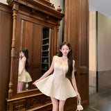 Pbong  Original High Quality French Polka Dot Strap Dress Women's Summer Sexy Slimming Short Skirt Mini Dress Square Collar Sleeveless